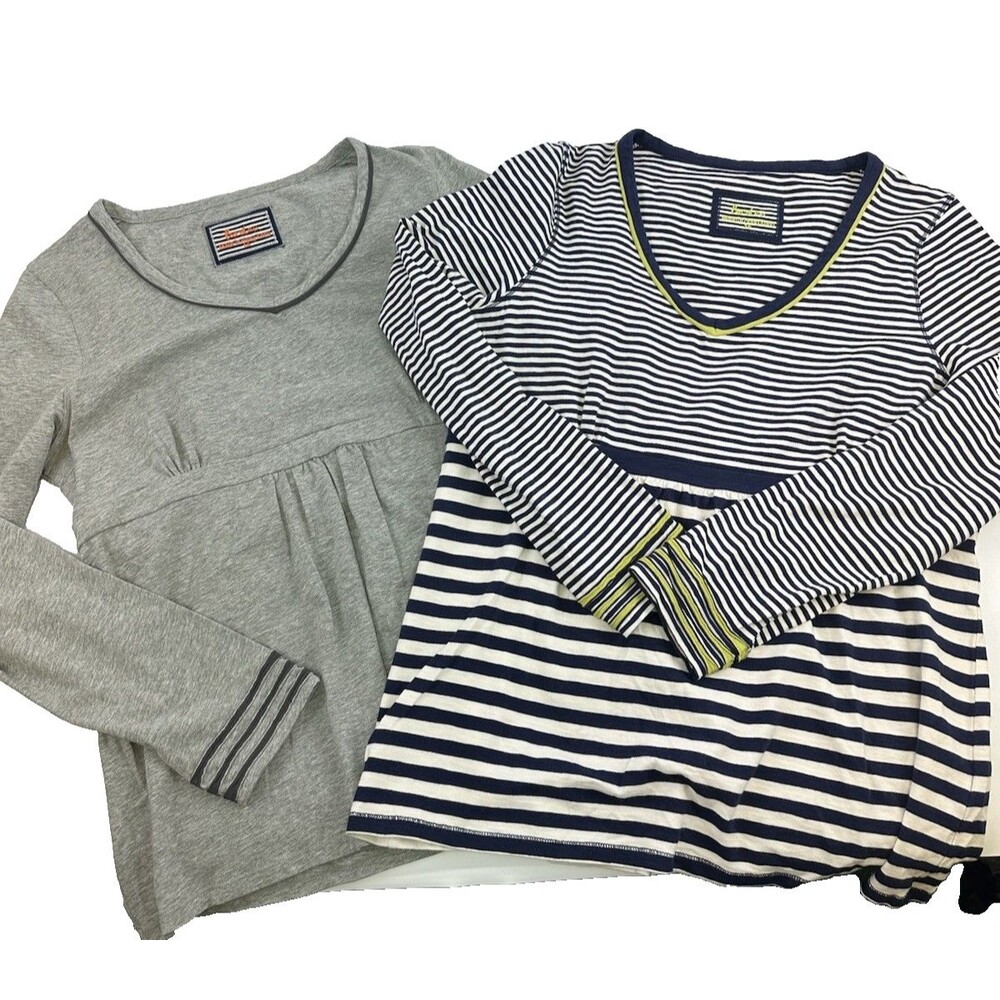 Boden Long Sleeve Baby Doll Shirts Gray And Navy Striped VNeck Nautical Women 16